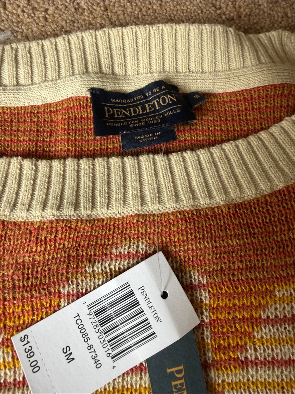 Pendleton womens aztec Crewneck Sweater in Orange, Blue, Cream small new! - Picture 4 of 5